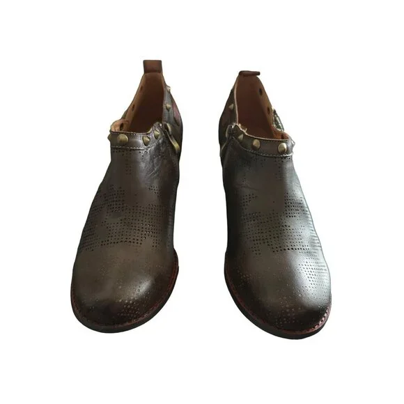 L'ARTISTE KACIE BROWN LEATHER STUDDED PUMP BLOCK HEEL & ZIPPER SIZE 41/10.5 - Picture 2 of 10